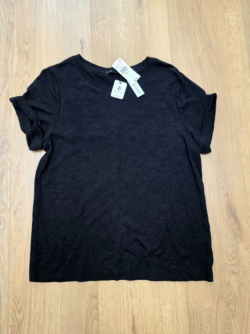 NWT Sanctuary Black Crew Neck Tee Size Large Soft Slub Knit $49